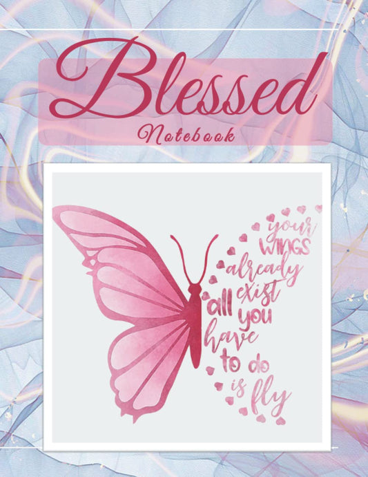 Notebook: Beautiful pink butterfly positive quote notebook with calendar and bonus pages in the back. Black Lined Journal