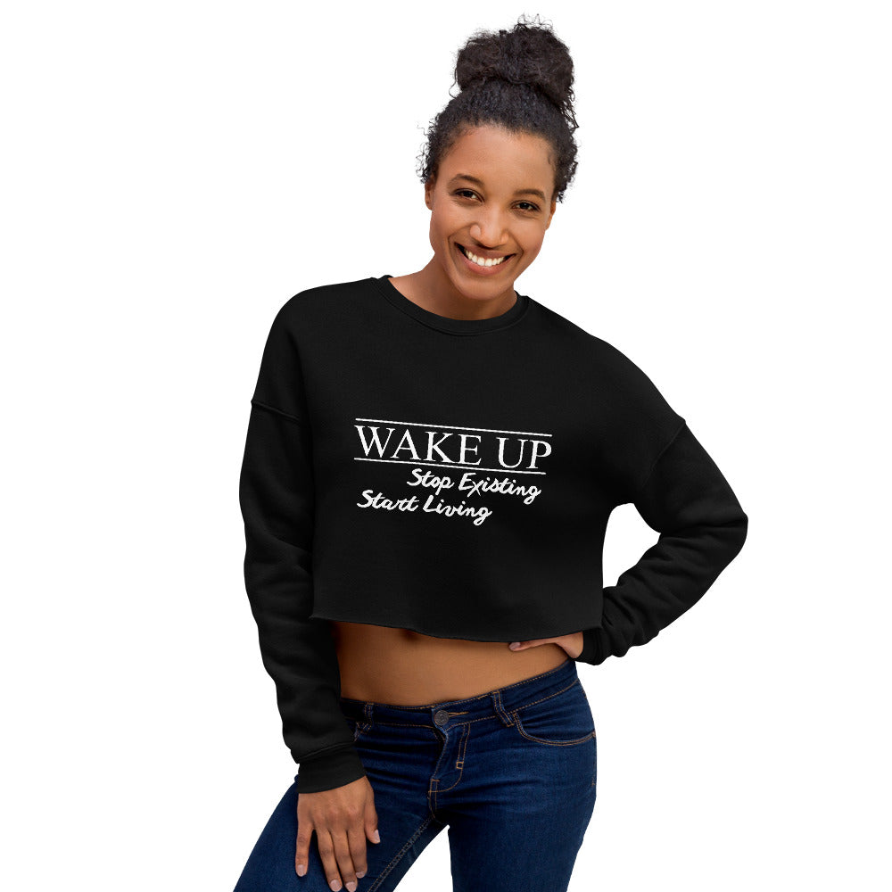 Wake-Up Crop Sweatshirt - Women's Winter Black Crop T Shirt 2019