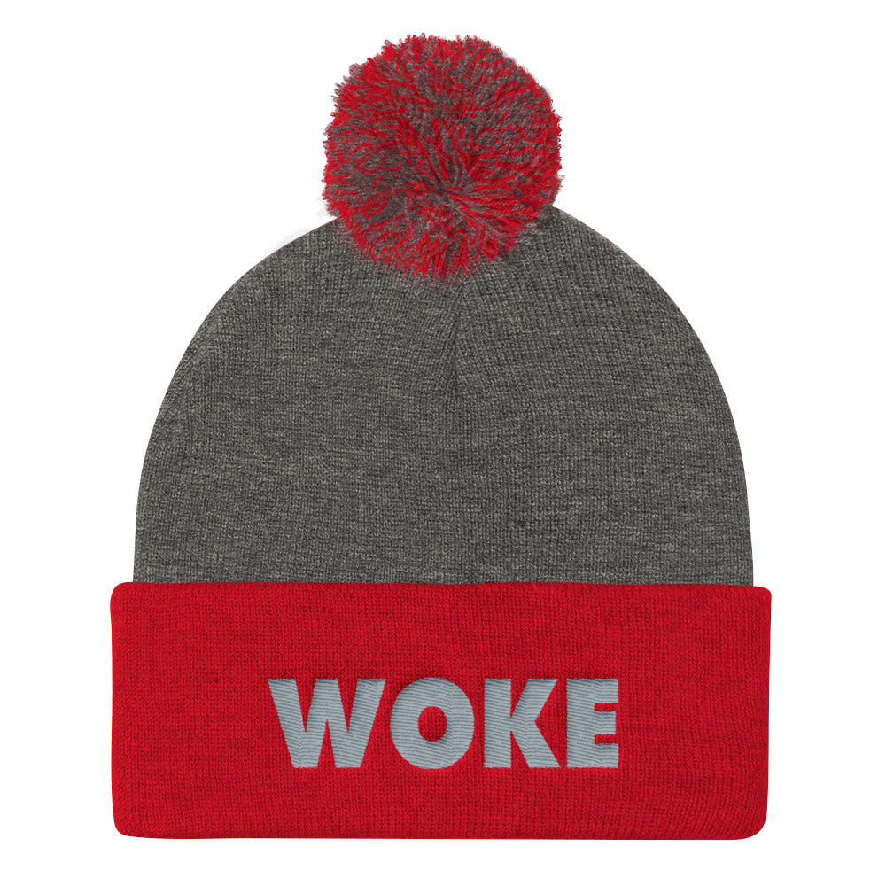 WOKE Print Pom Pom Knit Cap - Warm Hat - Winter Accessories Online