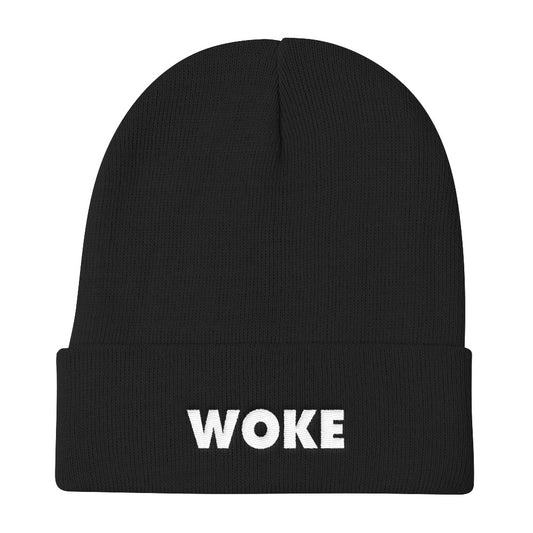 Unisex WOKE Print Warm Knit Beanie Cap - Black Winter Hat Online