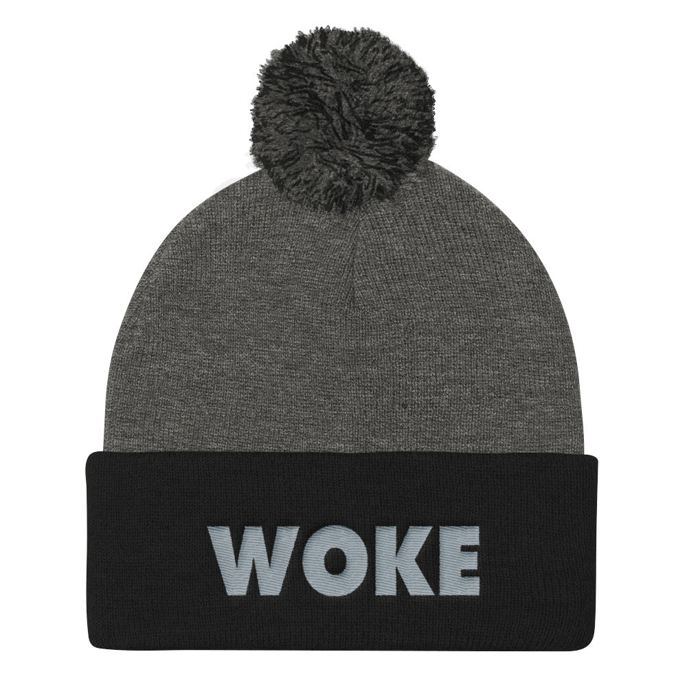 WOKE Print Pom Pom Knit Cap - Warm Hat - Winter Accessories Online